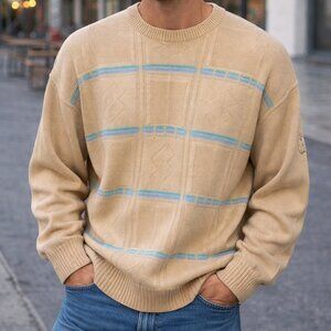 Lyle and Scott size large Men's tan Sweater with Blue Accents, acrylic